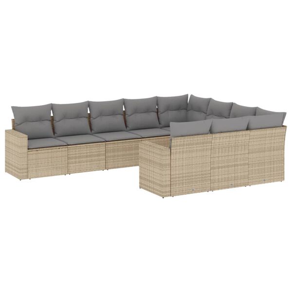 vidaXL sofas&aelig;t til haven 10 dele med hynder polyrattan beige