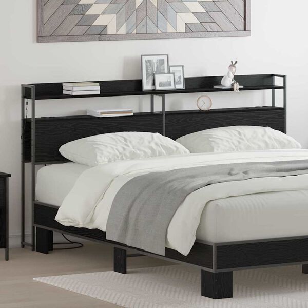 vidaXL Opbevaringshovedgavl med hylde Sort eg 180 cm Konstrueret tr&aelig;