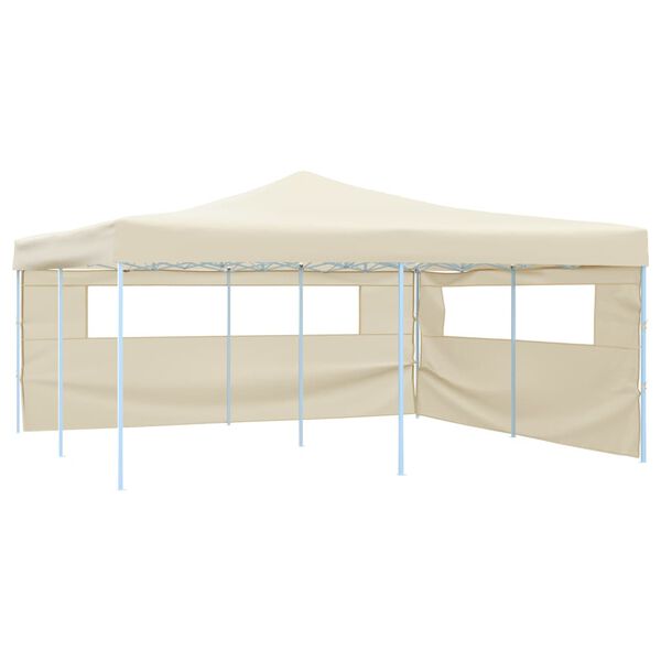vidaXL foldbar pavillon med 2 sidev&aelig;gge 5x5 m cremefarvet