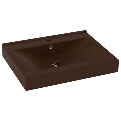 vidaXL luksuriøs håndvask vandhanehul 60x46 cm keramik mat mørkebrun