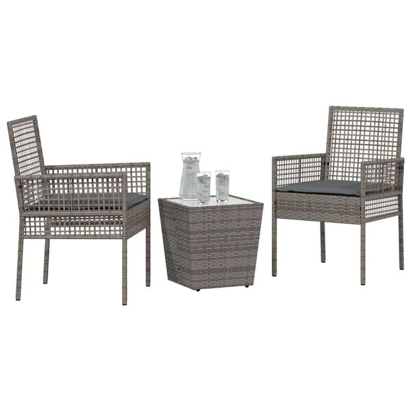 vidaXL Have Bistro Sæt 3 pcs Grå polyrattan