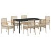 vidaXL Have Spisebordss&aelig;t med pude 7 pcs Beige og sort Rattan