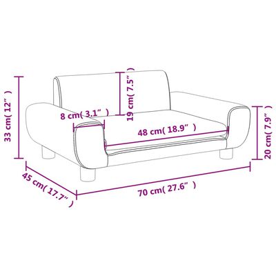 vidaXL sofa til børn 70x45x33 cm velour lysegrå