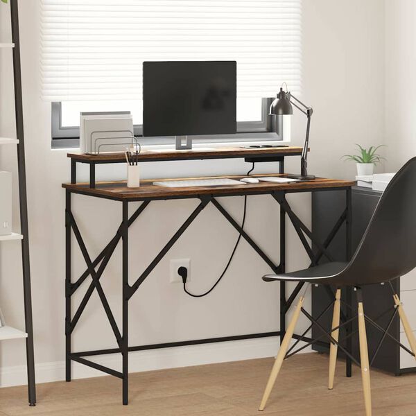 vidaXL Bord med hylde R&oslash;get eg 100 x 50 x 86,5 cm Konstrueret tr&aelig;