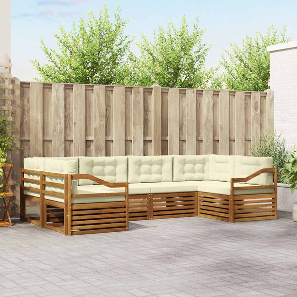 vidaXL Sofas&aelig;t med pude 6 pcs Naturlig og Fl&oslash;de Massivt Akacietr&aelig;