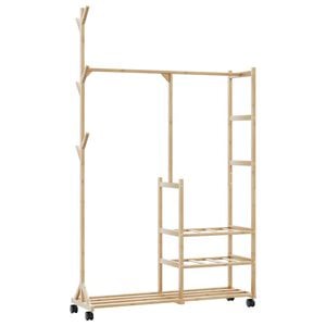 vidaXL t&oslash;jstativ med hylder og hjul 100x38x175,5 cm bambus