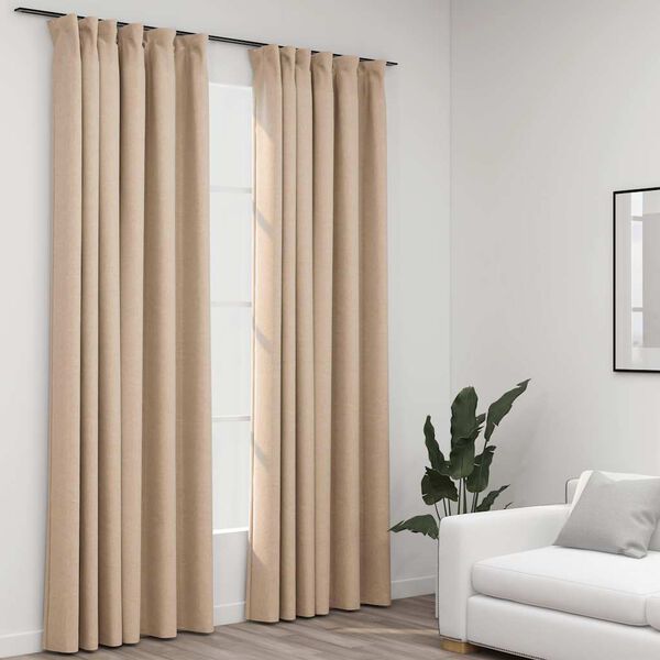 vidaXL m&oslash;rkl&aelig;gningsgardiner med kroge 2 stk. h&oslash;r-look 140x225 cm beige