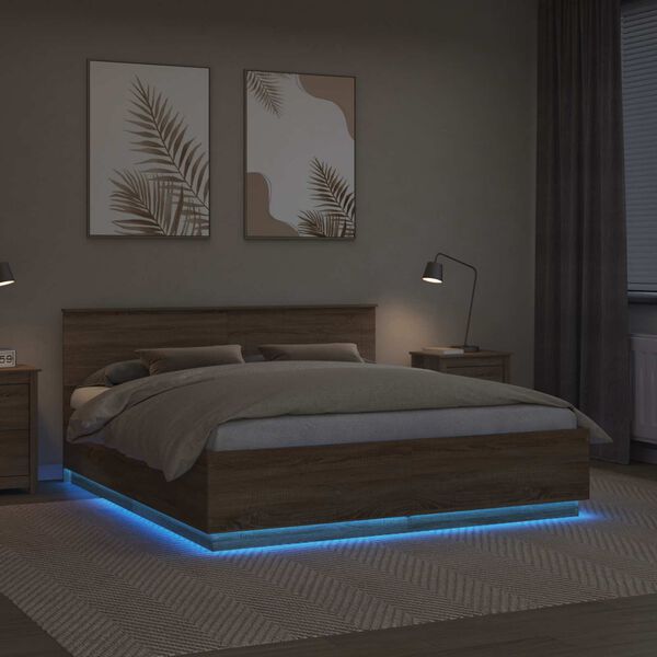 vidaXL Sengestel med hovedg&aelig;rde Sonoma eg 200 x 200 cm Konstrueret tr&aelig;