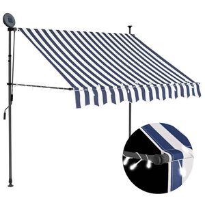 vidaXL markise m. LED-lys manuel betjening 150 cm bl&aring; og hvid
