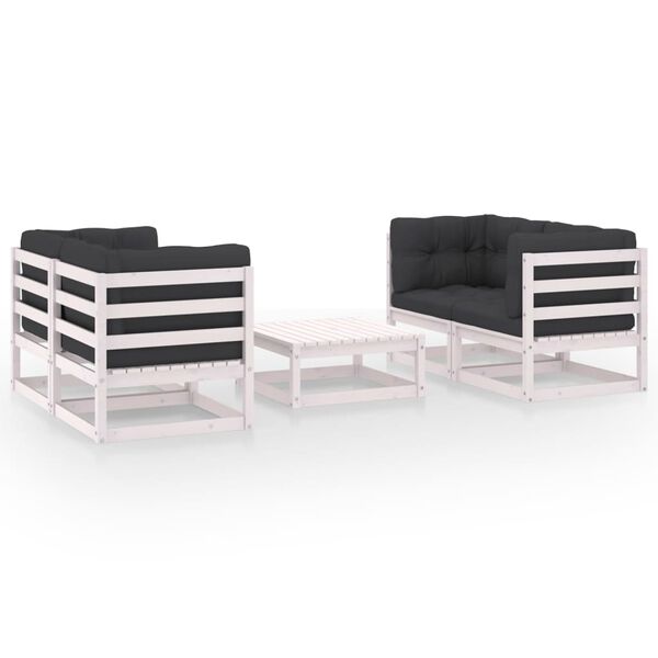 vidaXL loungesæt til haven 5 dele med hynder massivt fyrretræ