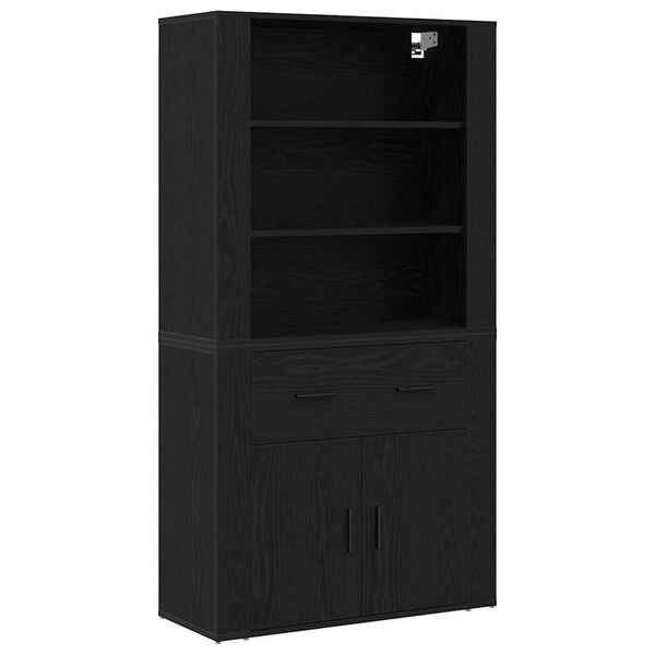 vidaXL Highboard med skuffe Sort eg 80 x 33 x 150 cm Konstrueret tr&aelig;