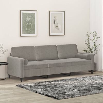 vidaXL 3-personers sofa med puder og hynder 210 cm velour lysegrå