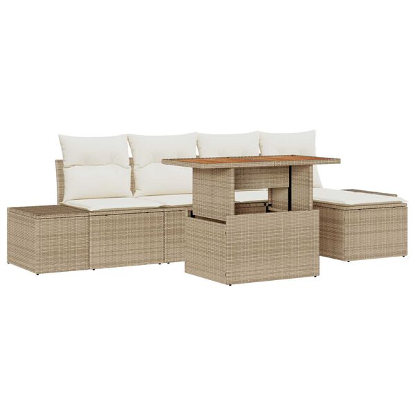 vidaXL Havesofa S&aelig;t med opbevaring 6 pcs Beige Poly rattan