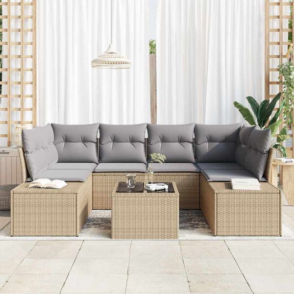 vidaXL Havesofa S&aelig;t med pude 7 pcs Beige polyrattan