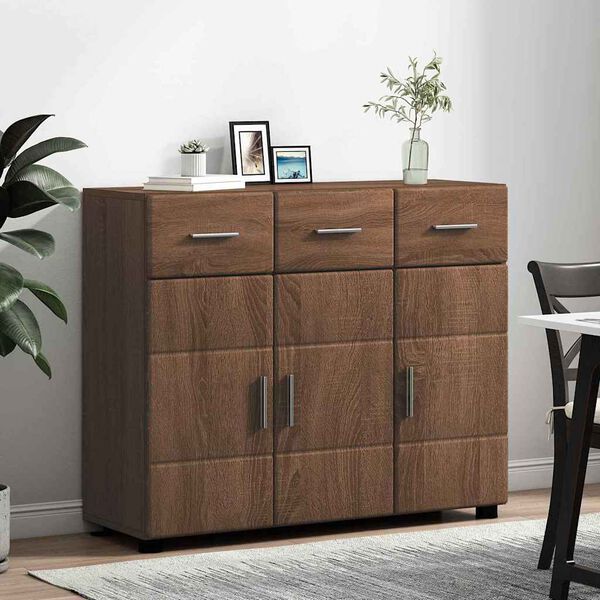 vidaXL Sideboard med hylde Brun eg 88,5 x 30,5 x 73 cm Konstrueret tr&aelig;