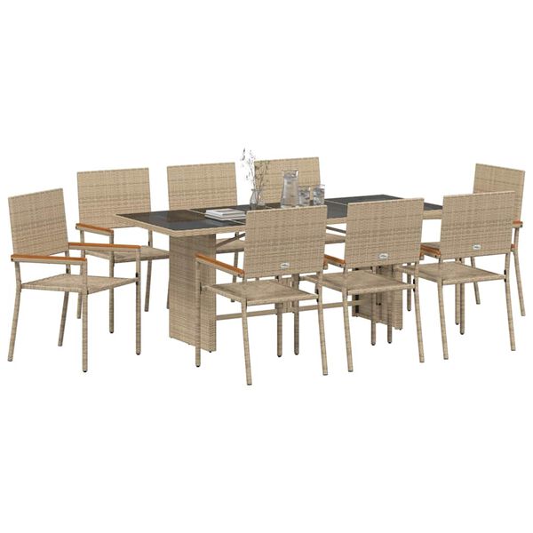 vidaXL Have Spisebordss&aelig;t 9 pcs Beige polyrattan
