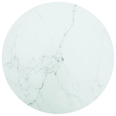 vidaXL bordplade Ø60x0,8 cm hærdet glas med marmordesign hvid
