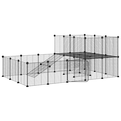 vidaXL 36-panels kæledyrsindhegning med låge 35x35 cm stål sort