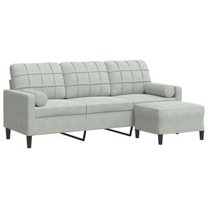 vidaXL 3-personers sofa med fodskammel 180 cm velour lysegr&aring;