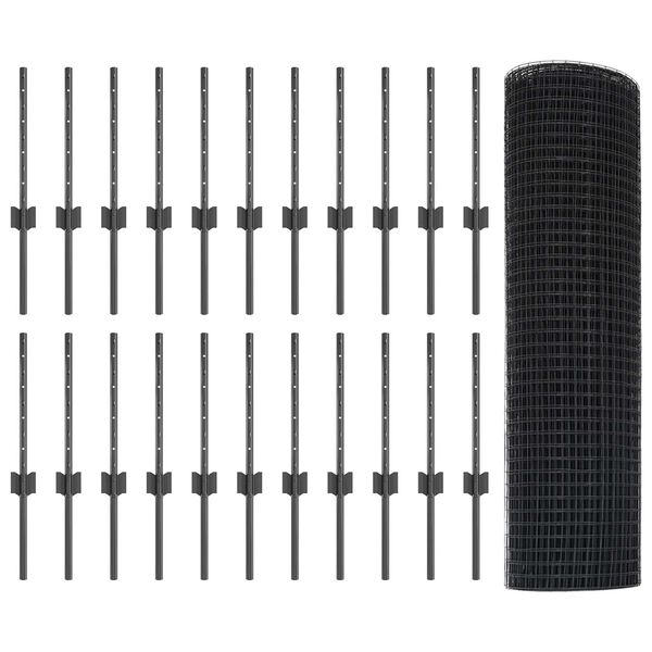 vidaXL Hegn med post Gr&aring; 0,4 x 50 m St&aring;l og PVC