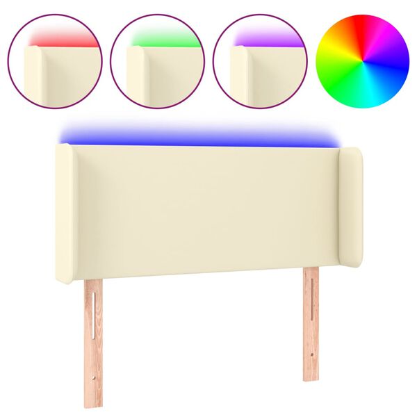 vidaXL sengegavl med LED-lys 103x16x78/88 cm kunstl&aelig;der cremefarvet