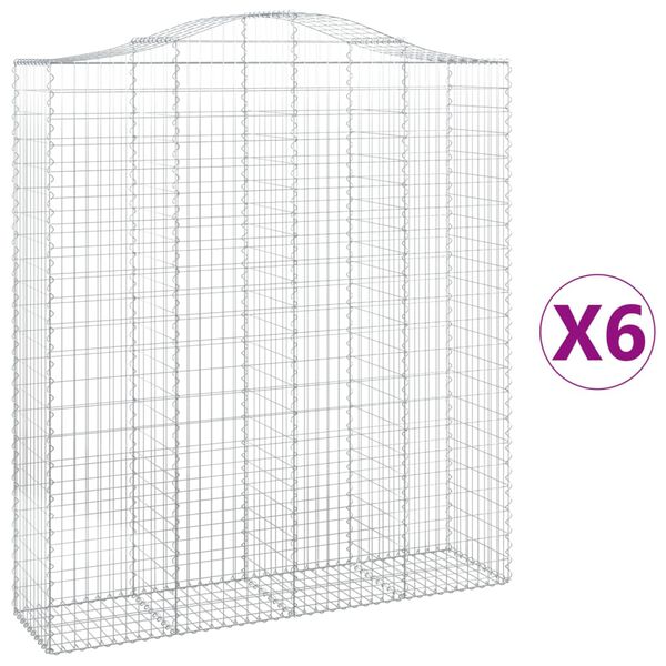 vidaXL buede gabionkurve 6 stk. 200x50x220/240 cm galvaniseret jern