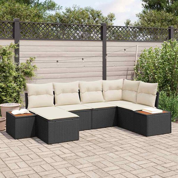 vidaXL Havesofa S&aelig;t med pude 6 pcs Sort polyrattan