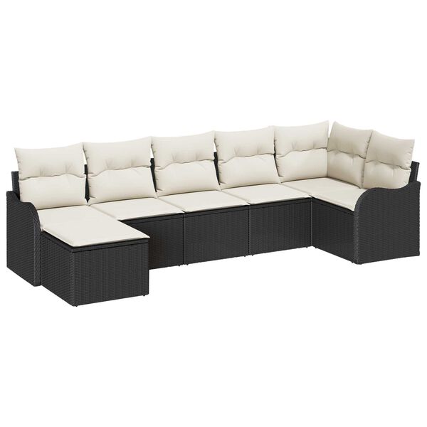 vidaXL Havesofa S&aelig;t med pude 7 pcs Sort og hvid Poly rattan