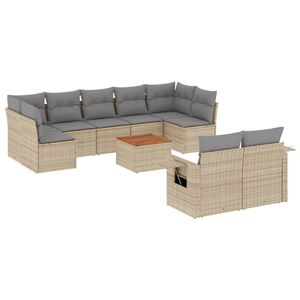 vidaXL sofas&aelig;t til haven 10 dele med hynder polyrattan beige