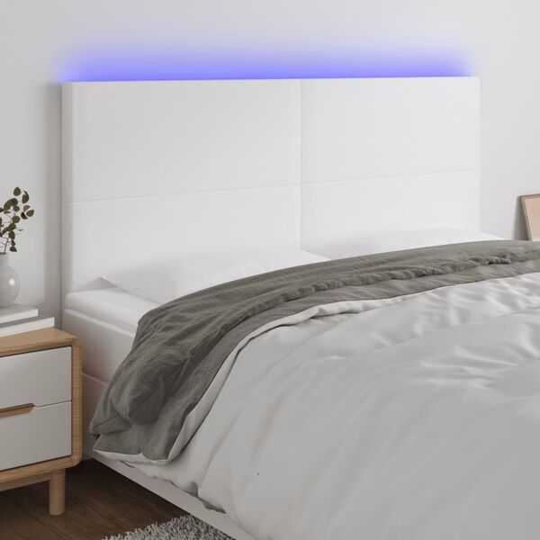 vidaXL sengegavl med LED-lys 180x5x118/128 cm kunstl&aelig;der hvid