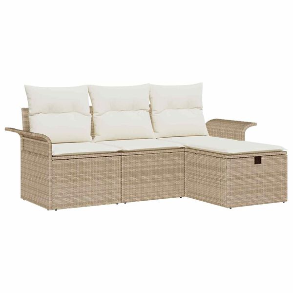 vidaXL Havesofa S&aelig;t med pude 4 pcs Beige og creme polyrattan