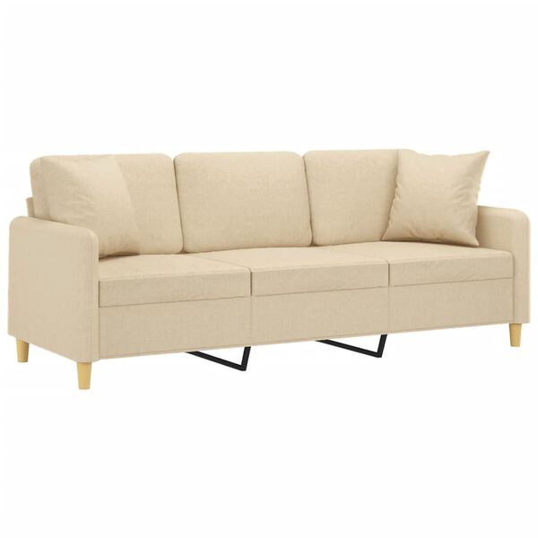 vidaXL 3-personers sofa med pyntepuder 180 cm stof cremefarvet