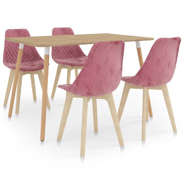 vidaXL spisebordssæt 5 dele lyserød
