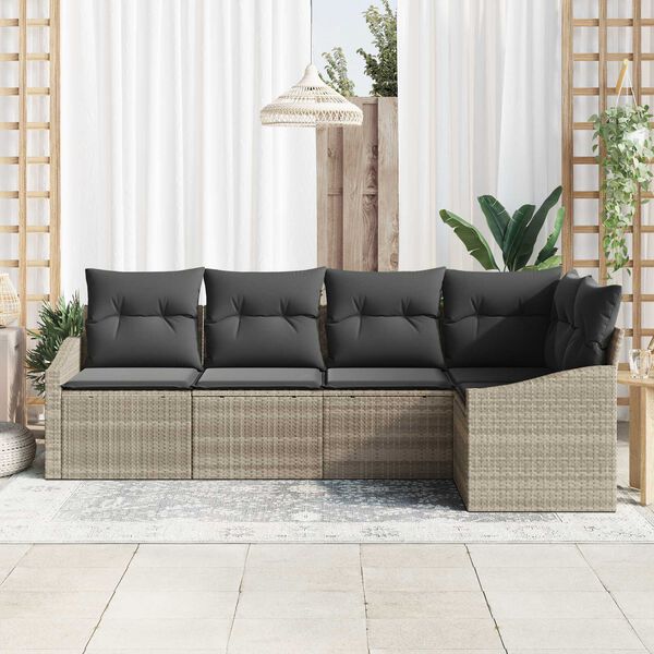 vidaXL Sofa Sæt med pude 5 pcs Lysegrå polyrattan