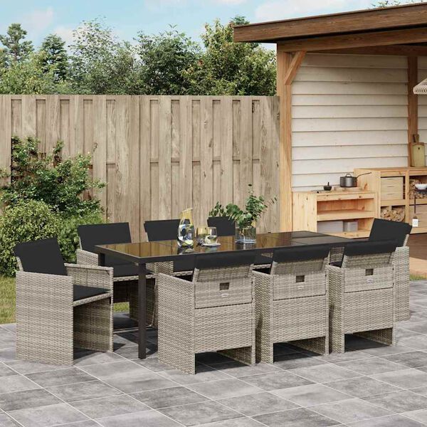 vidaXL Have Spisebordss&aelig;t 9 pcs Lysegr&aring; polyrattan