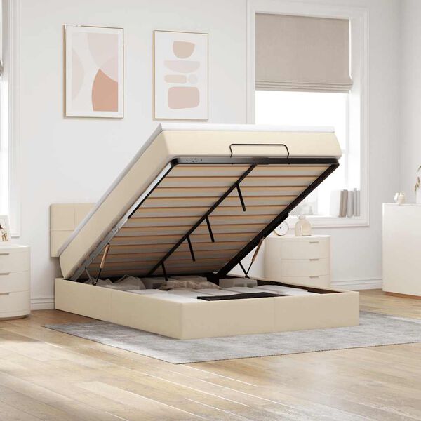 vidaXL ottoman seng med madras 140x200 cm stof cremefarvet