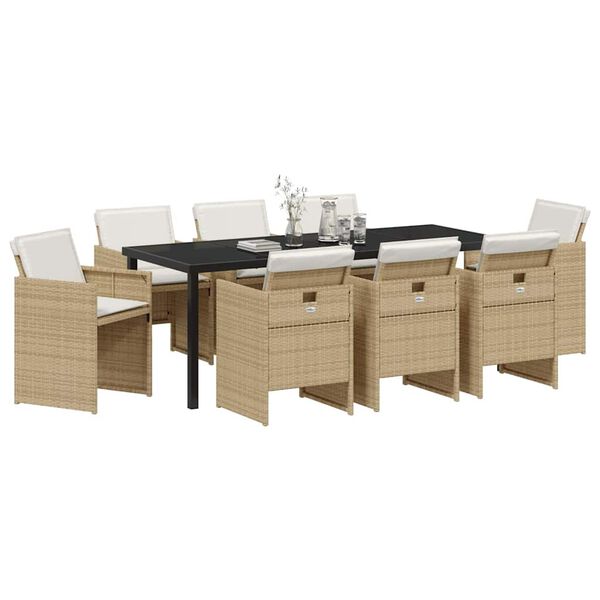 vidaXL Have Spisebordss&aelig;t 9 pcs Beige polyrattan