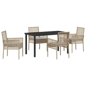 vidaXL Have Spisebordss&aelig;t med pude 5 pcs Beige polyrattan