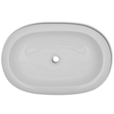 vidaXL keramisk luksushåndvask oval hvid 63 x 42 cm