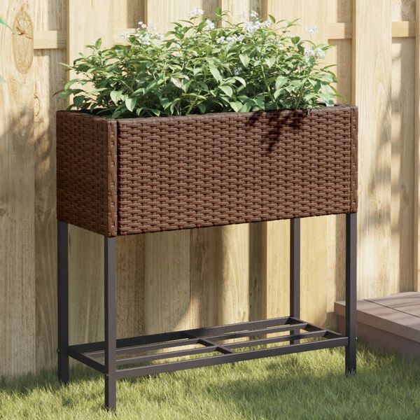 vidaXL plantekasse med hylde polyrattan brun