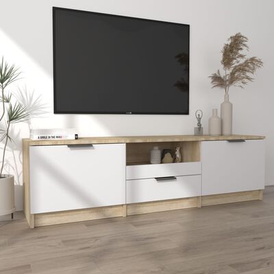 vidaXL tv-bord 140x35x40 cm konstrueret træ hvid og egetræsfarvet