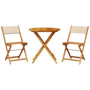 vidaXL bistros&aelig;t 3 dele stof og massivt tr&aelig; beige