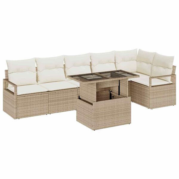 vidaXL Havesofa Sæt med pude 7 pcs Beige Poly rattan