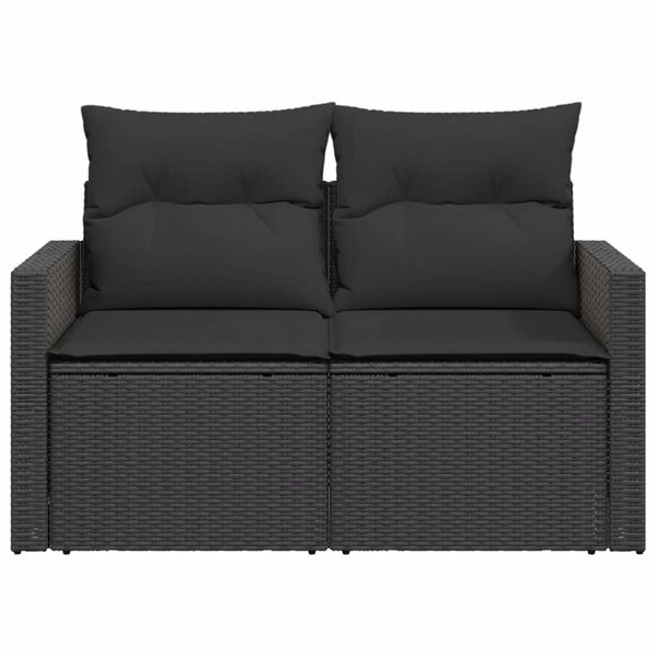 vidaXL havesofa med hynder 2-personers sort polyrattan