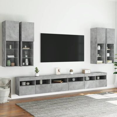 vidaXL væghængt tv-møbel 7 dele med LED-lys betongrå
