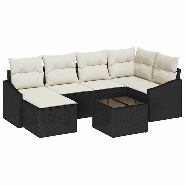 vidaXL Havesofa S&aelig;t 7 pcs Sort Poly rattan