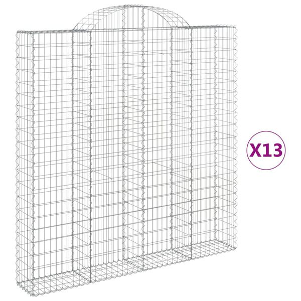 vidaXL buede gabionkurve 13 stk. 200x30x200/220 cm galvaniseret jern