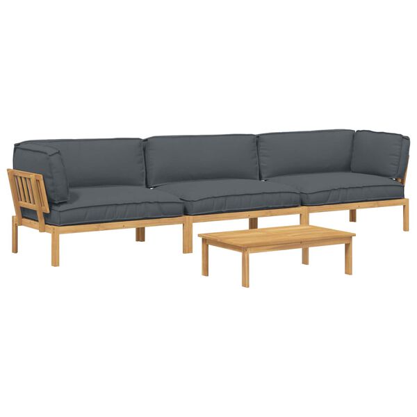 vidaXL Sofa S&aelig;t med pude Ensfarvet 4 pcs Antracit Massivt Akacietr&aelig;