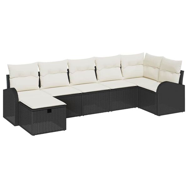 vidaXL Sofa Sæt med pude med opbevaring 7 pcs Sort og Cream polyrattan