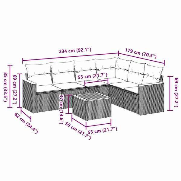 vidaXL sofas&aelig;t til haven 7 dele med hynder polyrattan sort